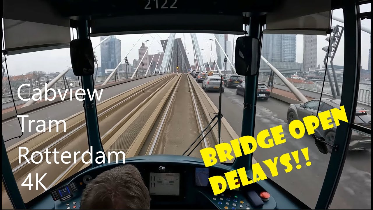 4K Cabview Tram Rotterdam| Alstom Citadis| Lines 5 & 3| Opened Bridge Causing Delays| Part 1|