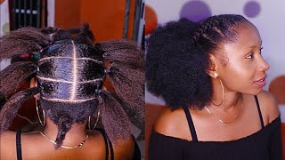 Two feed in braids with Afro Using  Kinky Crochet - Natural Hair Tutorial