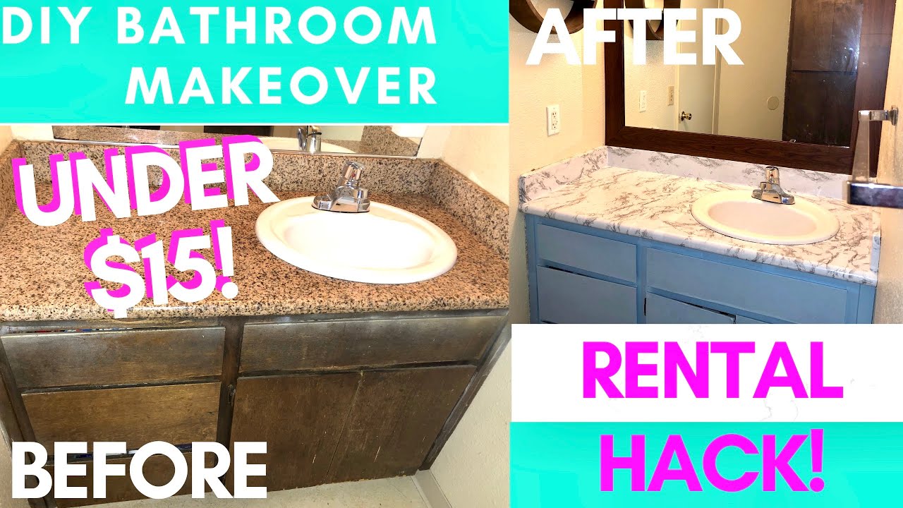 DIY BATHROOM MAKEOVER | INEXPENSIVE RENTAL FRIENDLY HACKS & DECOR ...