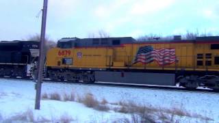 NS and Union Pacific  Engines Pull Long Double Stack Train