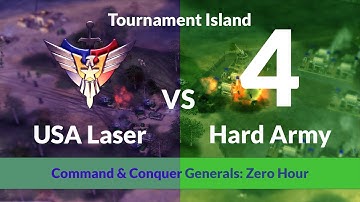 C&C Generals Zero Hour - 1v4 - USA Laser vs 4 Random Hard Army - Tournament Island