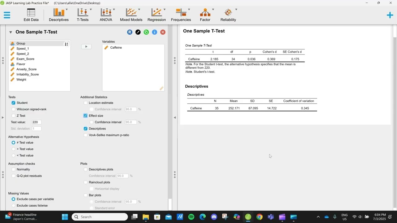 Single-Sample t Test (Don't Gasp! It's Just JASP)