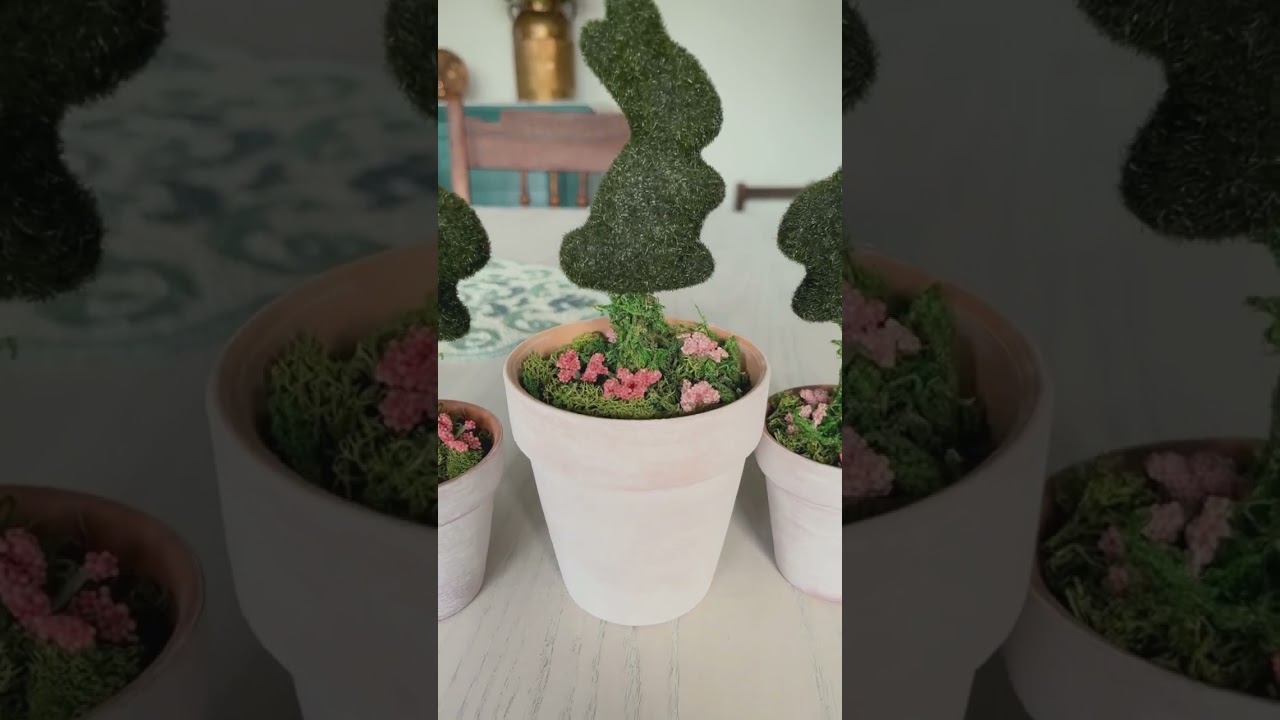 Dollar Tree Moss Bunny Topiary, Easy Easter DIY