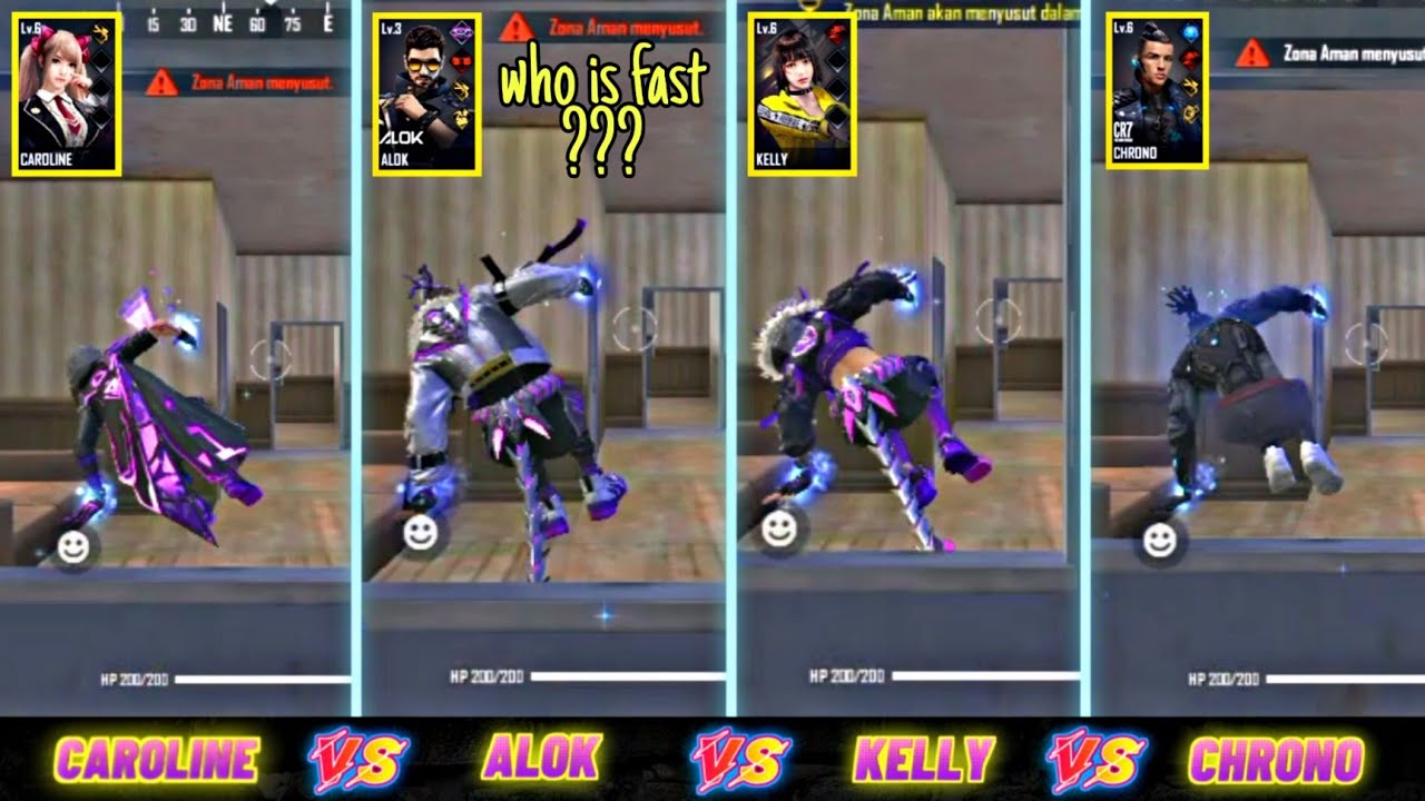 CAROLINE VS ALOK VS KELLY VS CHRONO SPEED TEST FREE FIRE