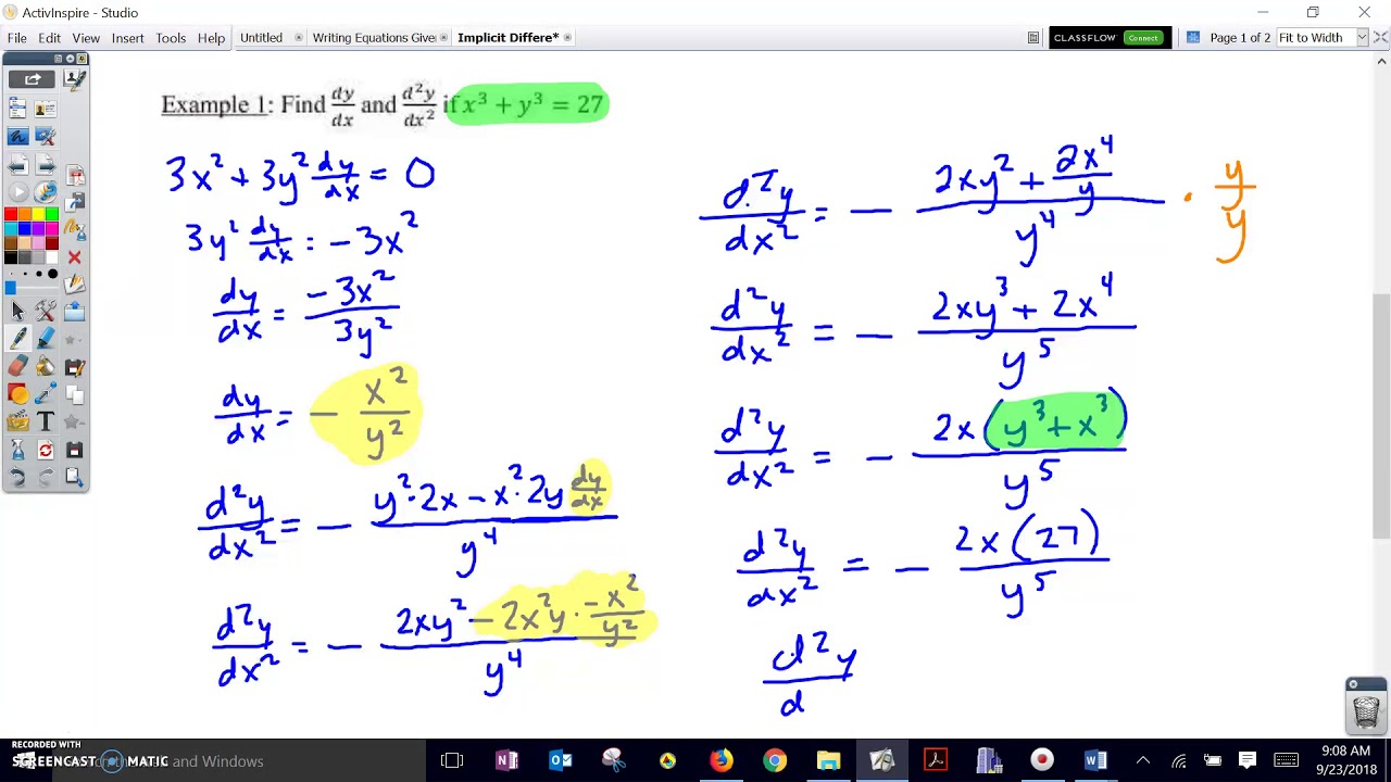 Implicit Differentiation 2- Examples 1 and 2 - YouTube