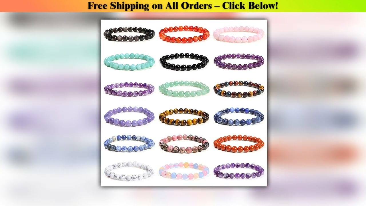 JD Natural Stone Beads Bracelet Amethyst Tiger Eye Crystal Quartz Agate Gem Beads Bangles Women Men