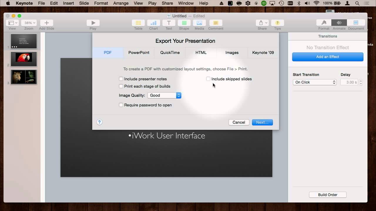 how to export a keynote presentation