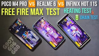 Infinix Hot 11s ? Realme 6 ? Poco M4 Pro Free Fire Max  test, Heating test &battery drain test...