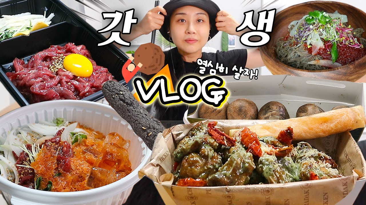 VLOG) God생?은 모르겠고 Go생은 알겠다...🤦‍♀️ 갓생 챌린지 브이로그 w/ 해주냉면 푸라닭 바질페스토 치킨 육회 육회물회 etc. 먹방 mukbang