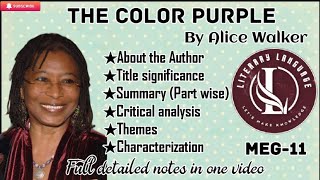 The Color Purple by Alice Walker|| Summary & Critical analysis| Themes_Characters|Title significance