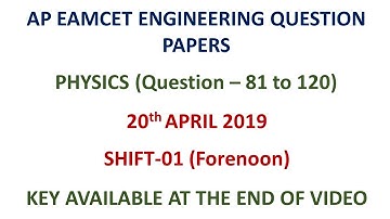 AP EAMCET 2019 Physics question paper - Engineering with key 20.04.2019 shift-01