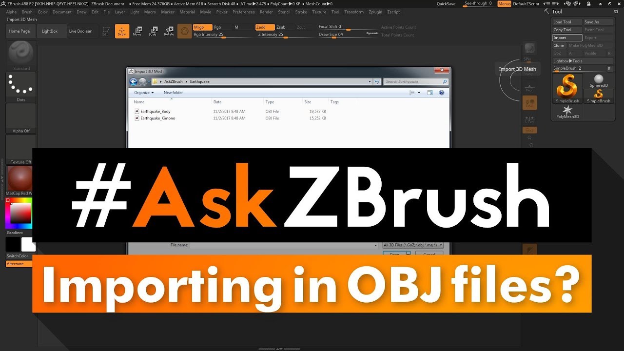 how to import obj zbrush