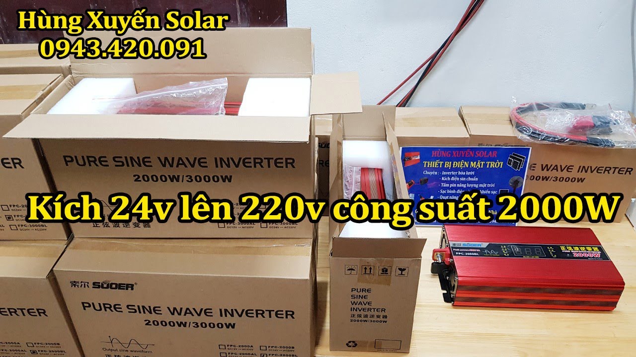 Kích điện 24v lên 220v công suất 2000W sóng sin chuẩn,... - youtube