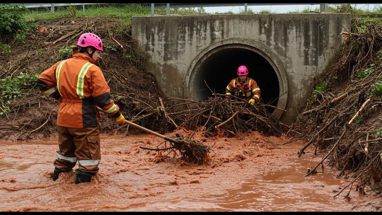 Unclogging Culvert Drains Clearing Blocks - YouTube