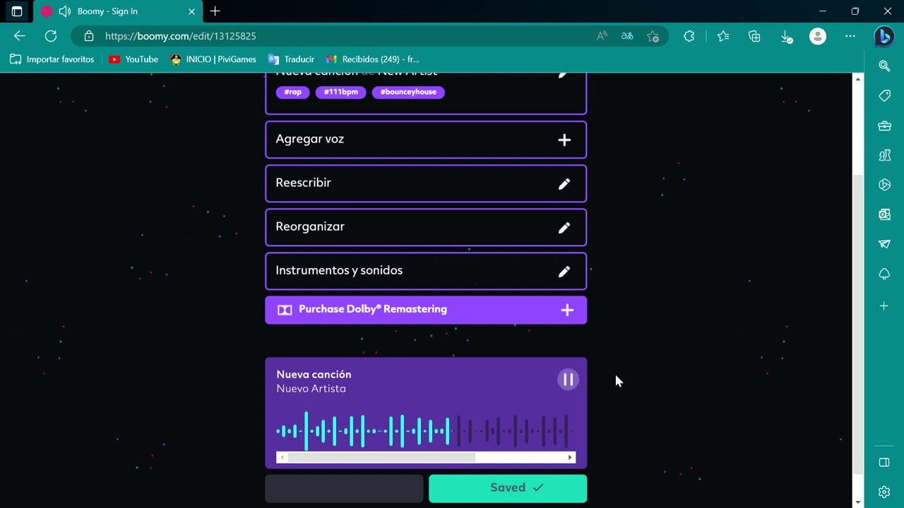 canción creada con BOOMY una IA que crea musica