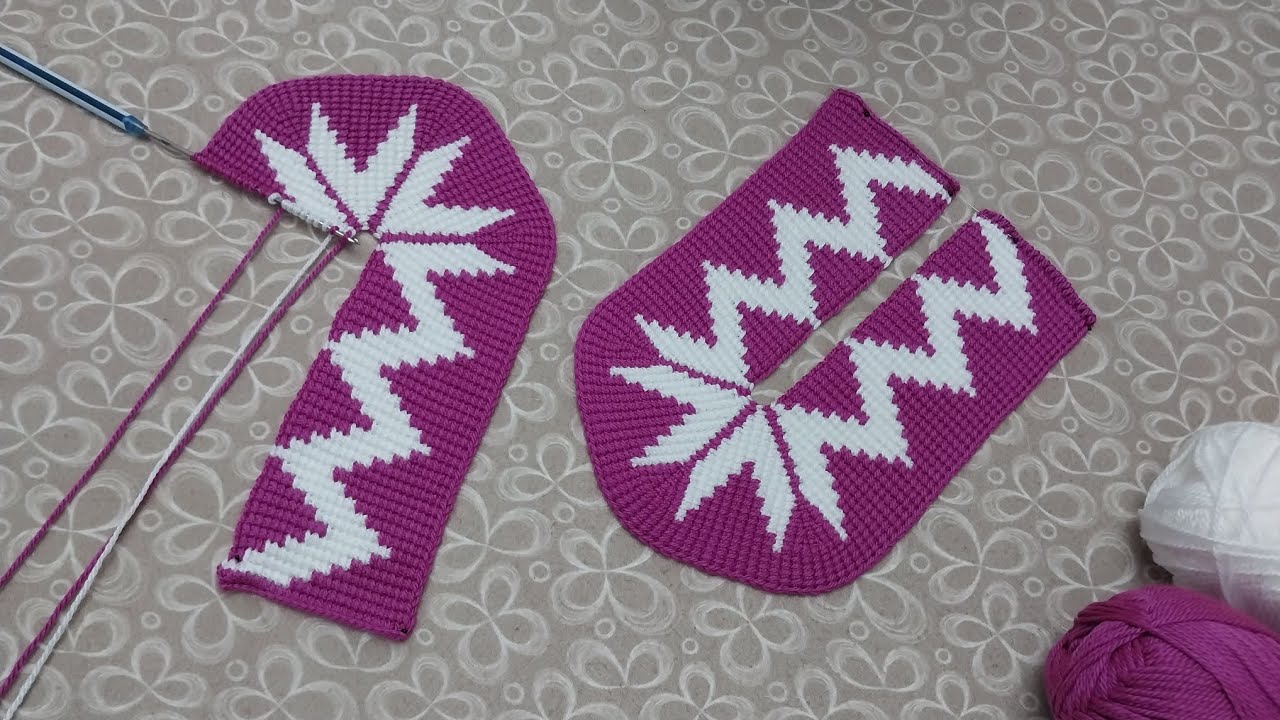 Zikzak Desenli İşlemeli Patik/Tunus İşi