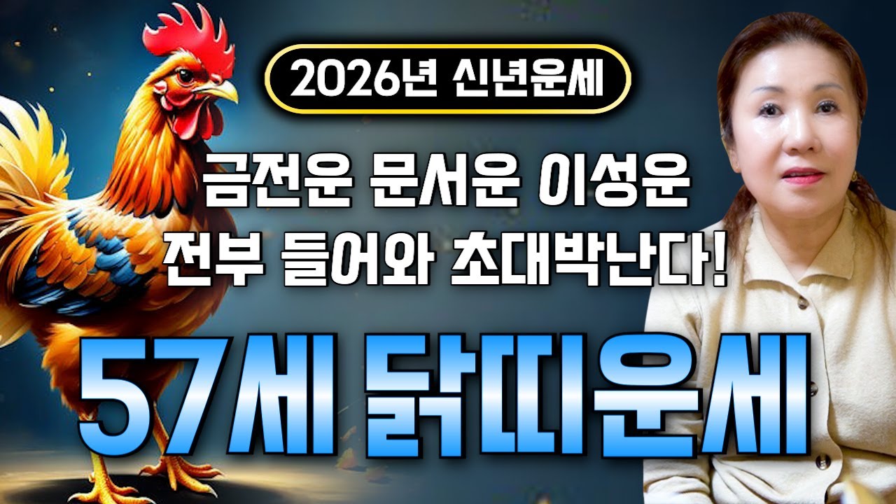 닭띠 고생했다..!! 2026년 1969년생 57세 닭띠 신년운세 인생을 바꿀 대운 찾아온다! 69년생 닭띠의 운명과 신년운세 / 2026년 69년생 57세 닭띠 운세