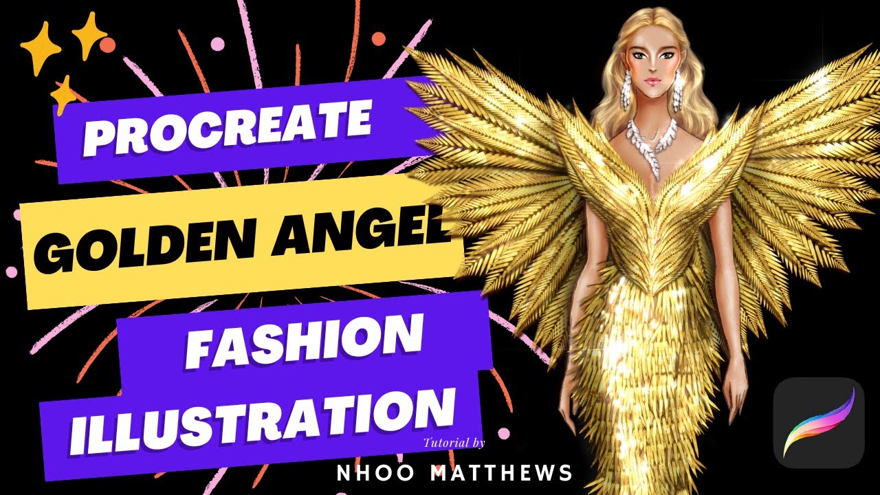 Procreate Fashion Illustration Tutorial: Golden Angel Gown (Fashion Beading Brushes Vol.2)