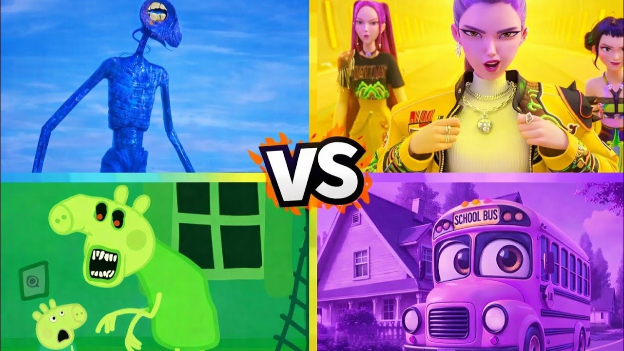 4 color Monster Battle - Siren Head 🆚kpop demon hunter🆚Peppa Pig EXE🆚School Bus Monster 