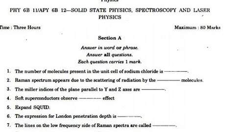 Question paper Solid state physics spectroscopy &laser physics 6th semester