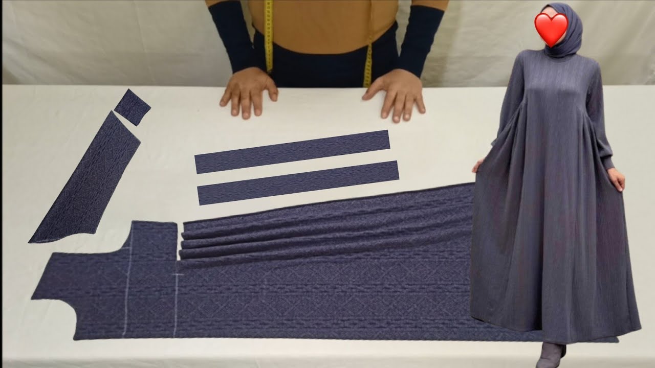 تفصيل وخياطة فستان عباية بقصة في الجوانب موديل جديد للمحجبات dress cutting and stitching Abaya