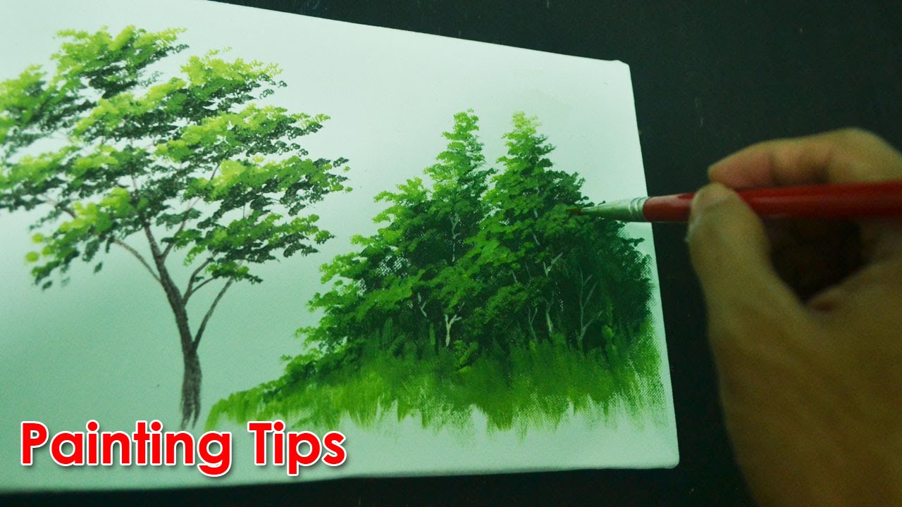 Painting Trees With A Fan Brush - Step By Step Acrylic Painting