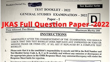 Question Paper of JKPSC Combined Competitive Prelims Examination 2022 | General Studies Paper-I |KAS