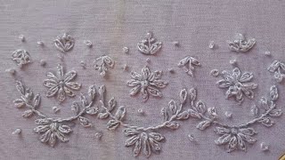Easy  And Elegant white Lazy Daisy Borderline Hand Embroidery Design For Sarees, Dupattas 
