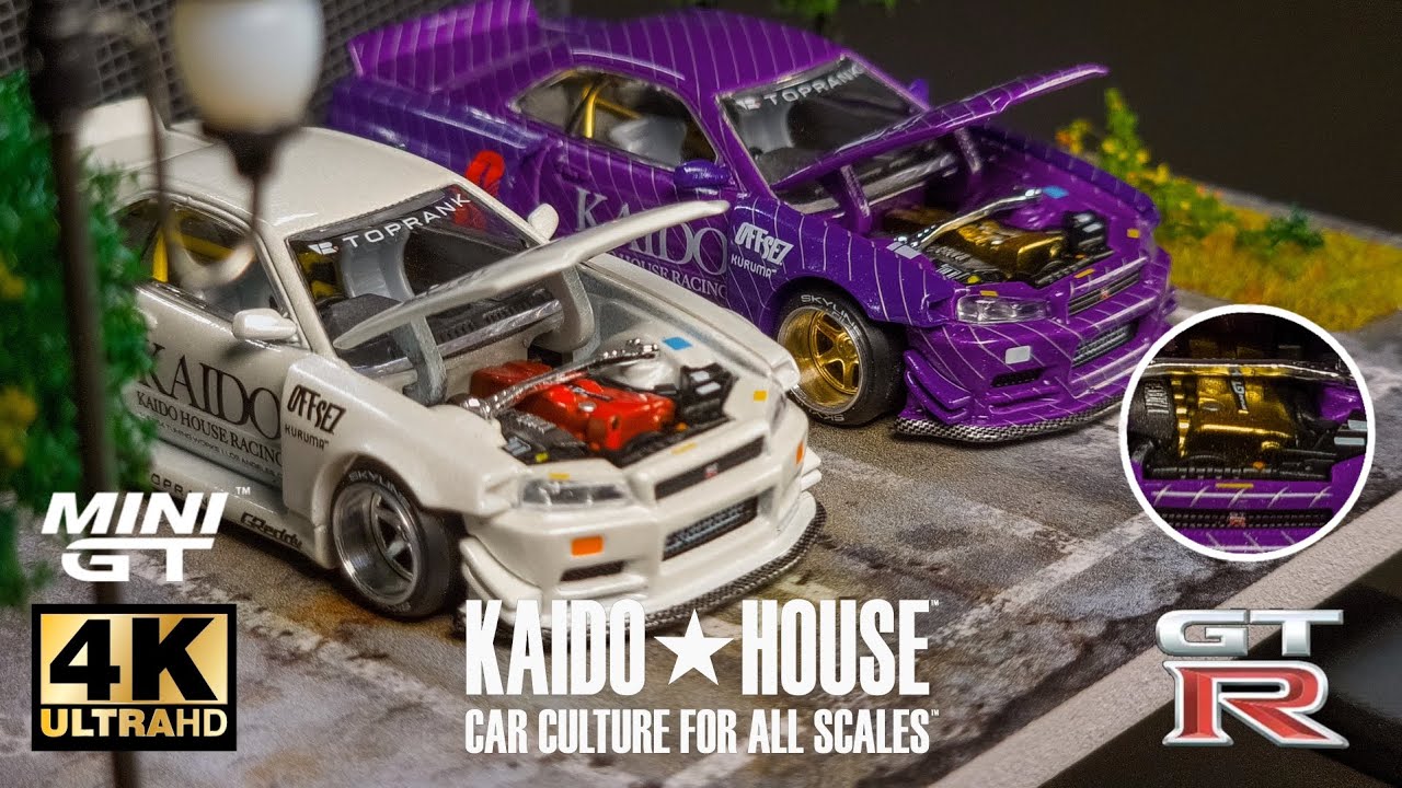 Mini GT x KAIDO HOUSE 1:64 - Nissan Skyline GT-R (R34) Kaido Works V2 l  Cinema Shot 4K 