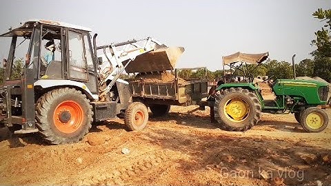 John Deere 5050d Tractor Pulling fully loaded trolley | My new jcb backhoe loading soil on trolley