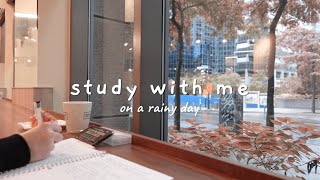 cafe study with me | 1-hour real-time study in a cafe on a rainy day [rain sounds, no music]