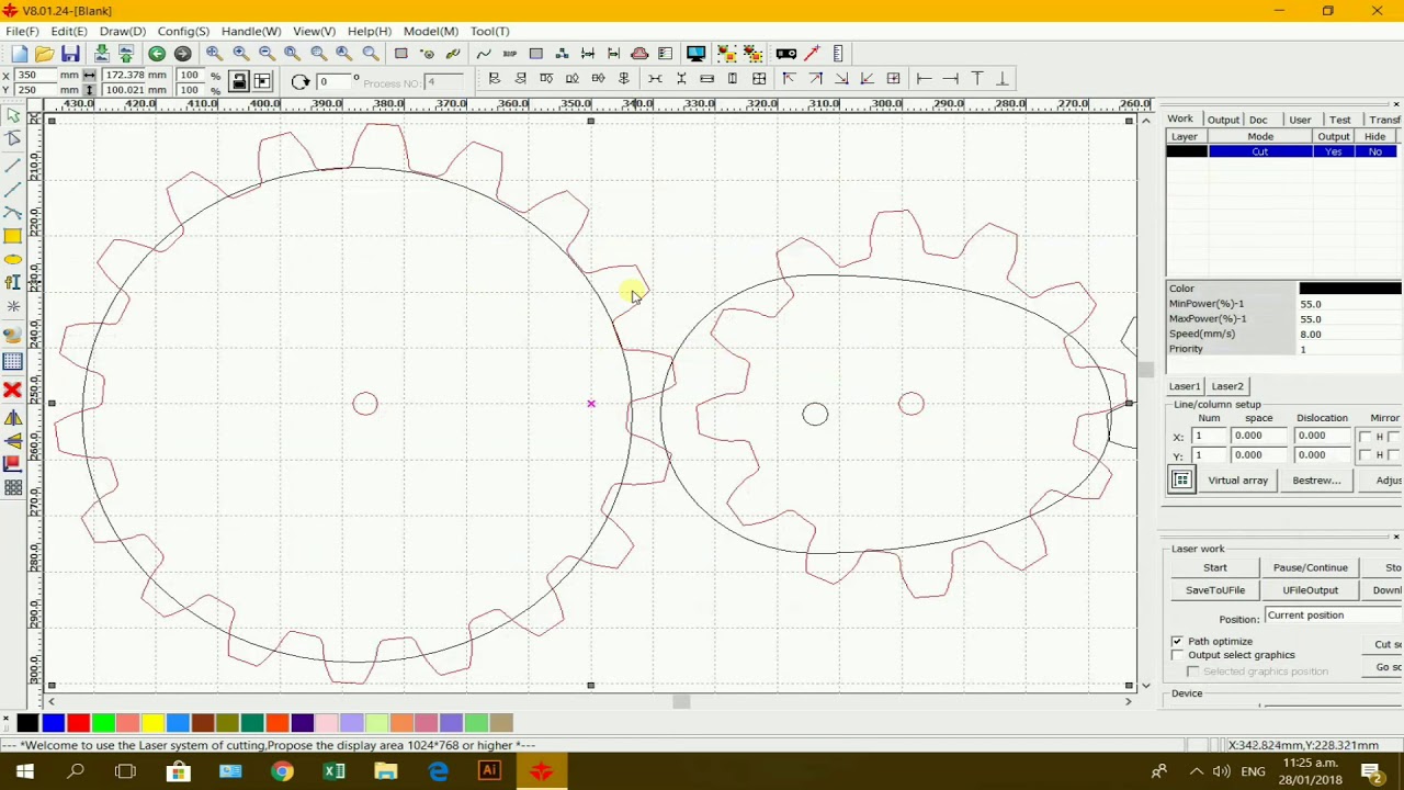 Prepare cams and truncated gears for a drawing machine in ‘RDWorks’ and ...