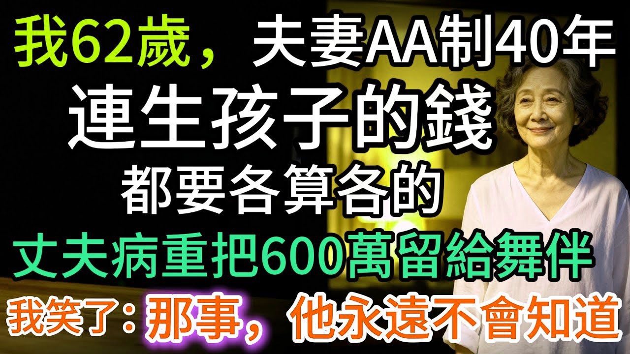 我62歲，夫妻AA制過40年，丈夫病重把600萬留給舞伴，我卻笑了：我替你藏了件事…