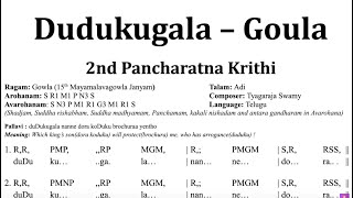 Dudukugala with Notation దుడుకుగల 2nd Pancharatna kriti in Gowla ragam