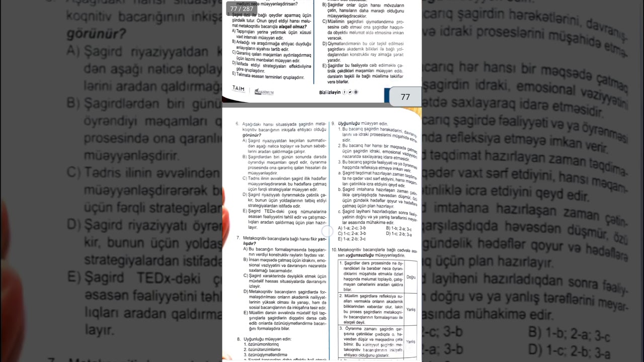 Metakoqnitiv bacarıqlar taim test izahı #Aytac#Hüseynova 2024