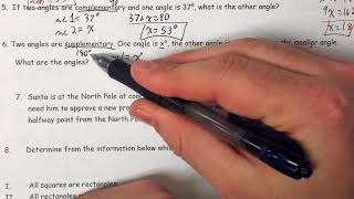 2017WE#6 Supplementary Angles Word Problem