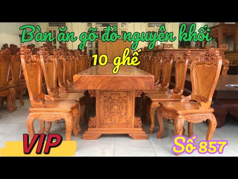 Video CHIÊM NGƯỠNG bộ bàn ăn gõ đỏ nguyên khối dày 15,5cm... - youtube