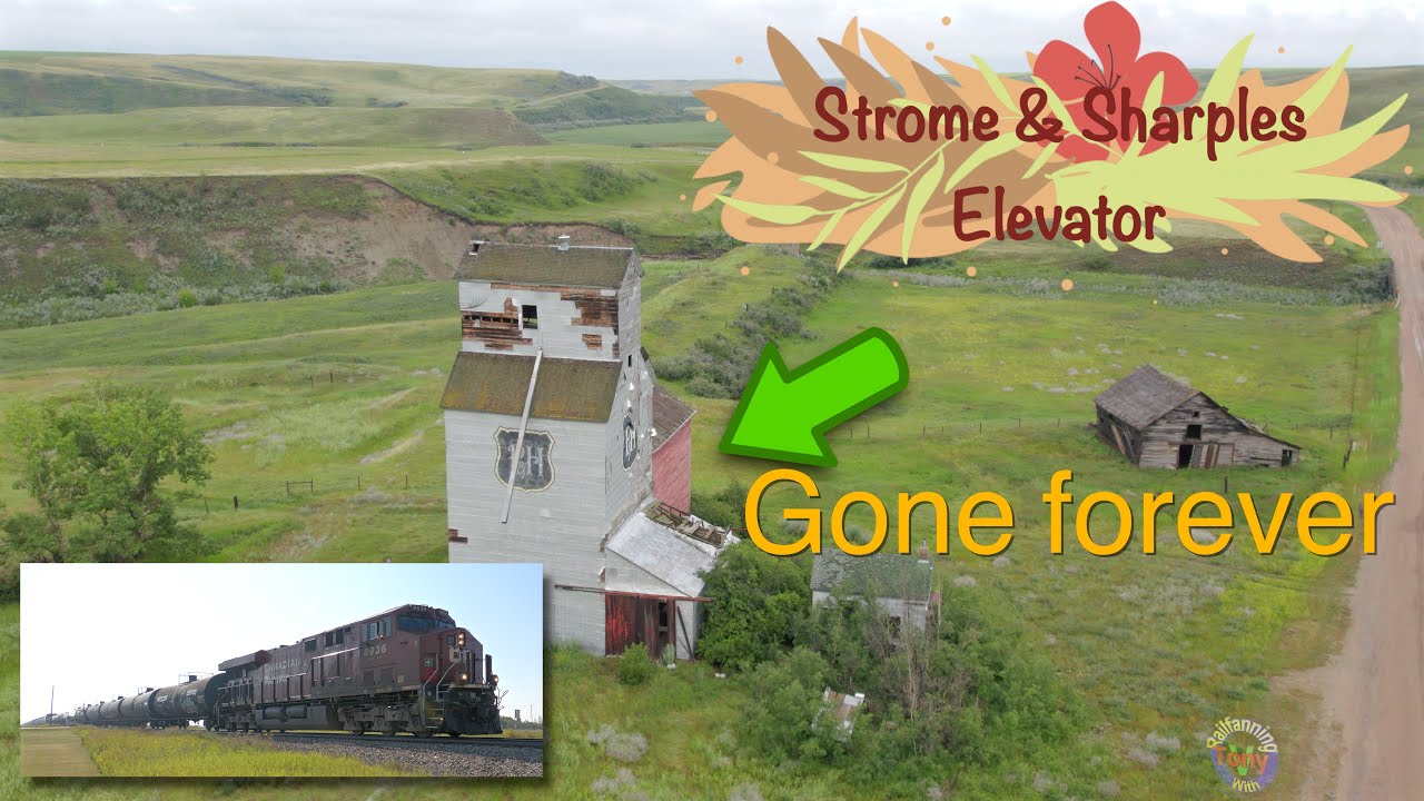 Grain Elevators and a Train, Sharples and Strome Alberta