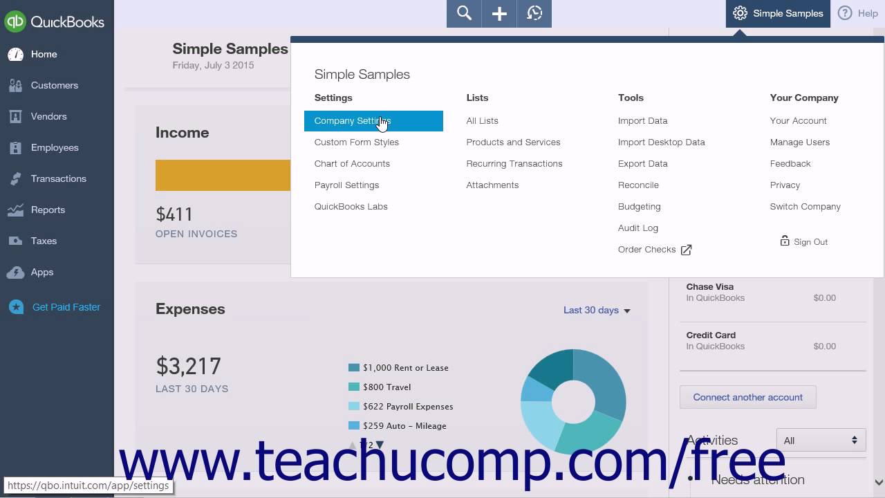 QuickBooks Online Plus 2015 Tutorial Changing Preferences Intuit ...