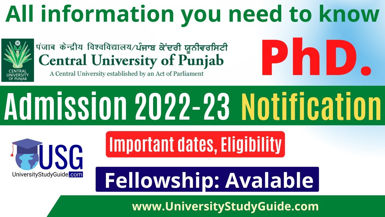 Phd admission 2022 -23 | Punjab Central University Phd admission 2022-23