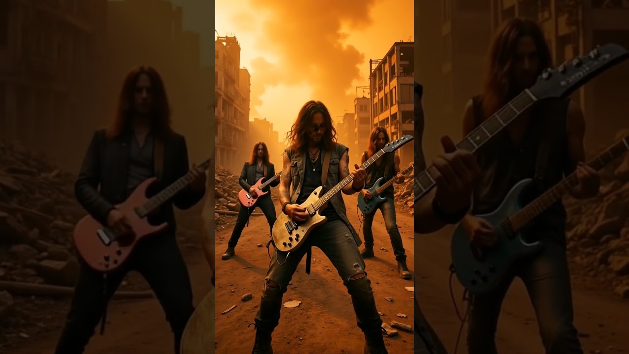 Музыканты играют рок в разрушенном городе! 