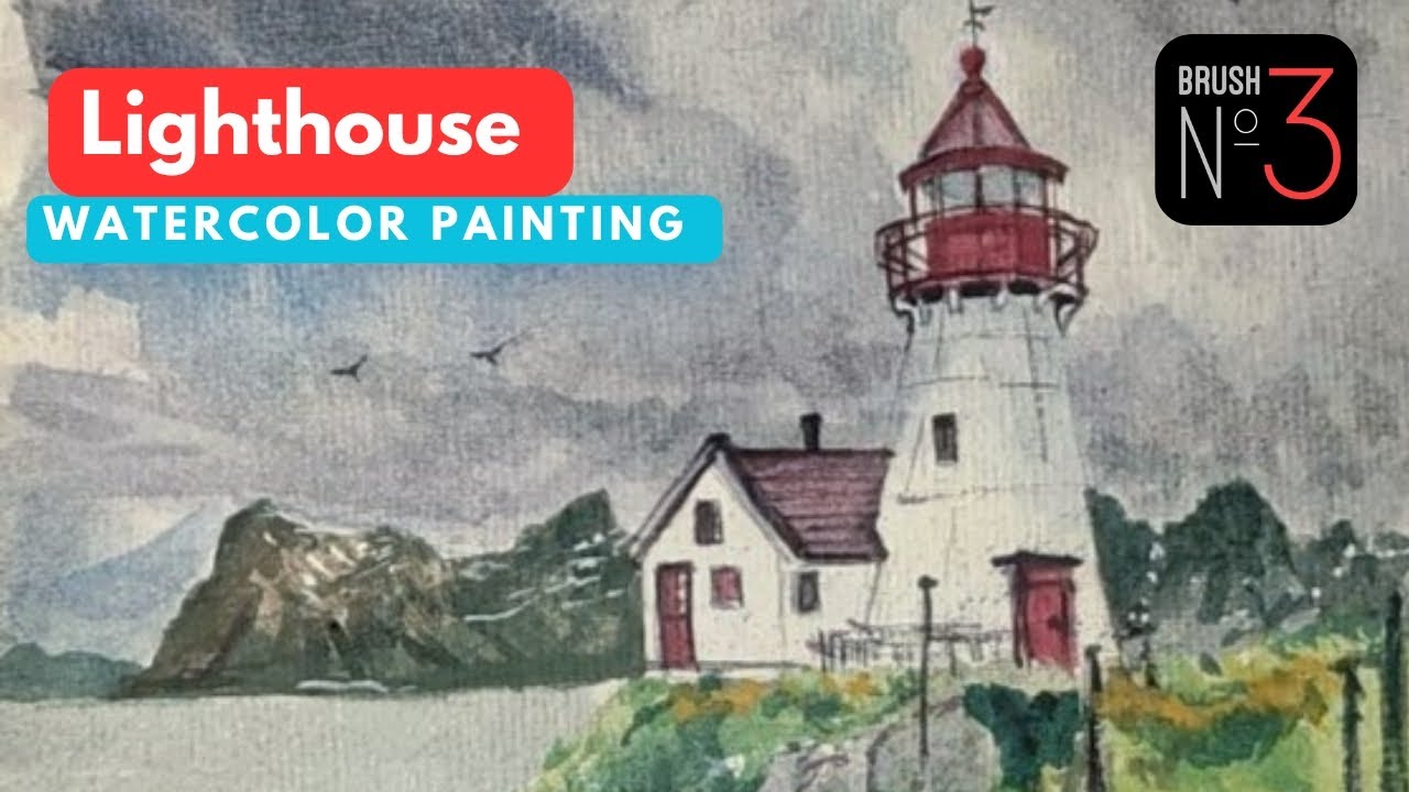 Lighthouse in Norway - watercolor painting 