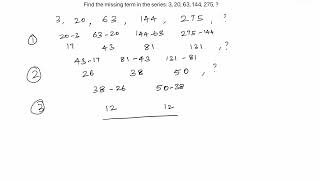 Famous Logical Reasoning (B.T.M 2005): Triangular Pattern: Find the missing number: 3, 20, 63, 144, 275, ? Net Worth