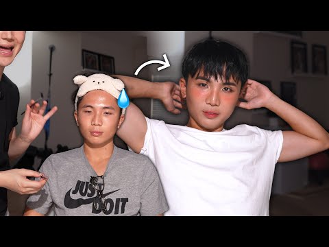 Torturing my little brother with the kpoop idol makeup experience 👹