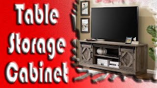 Table Storage Cabinet Best price WAMPAT Farmhouse TV Stand Sliding Rustic Gray Wash