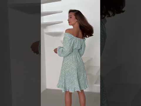 Гарне жіноче плаття до колін, з довгим рукавом у квітковий принт (Розмір 42,44,46,48), Блакитне, видео 1