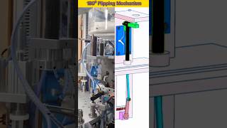 180° Flipping Mechanism with Linkage System in Automated Industrial Rotary Machine Process Setup Tes