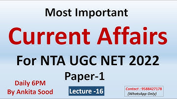 UGC NET Current Affairs 2022 | Current Affairs Most Important MCQ 2022 | NTA UGC NET Important MCQ
