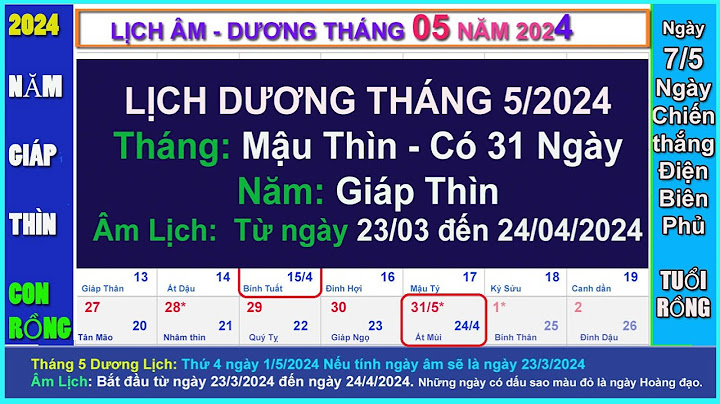 23 tháng 5 dương lịch là bao nhiêu âm lịch năm 2024