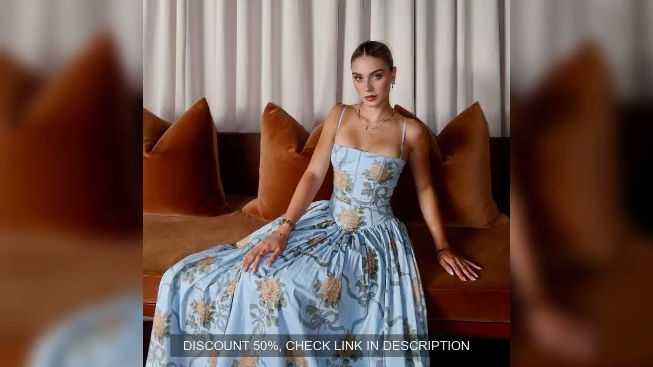 Oligai Floral Print Midi Sundress Elegant Spaghetti Strap Flowy Dress Aussie Summer Women Boho Chic